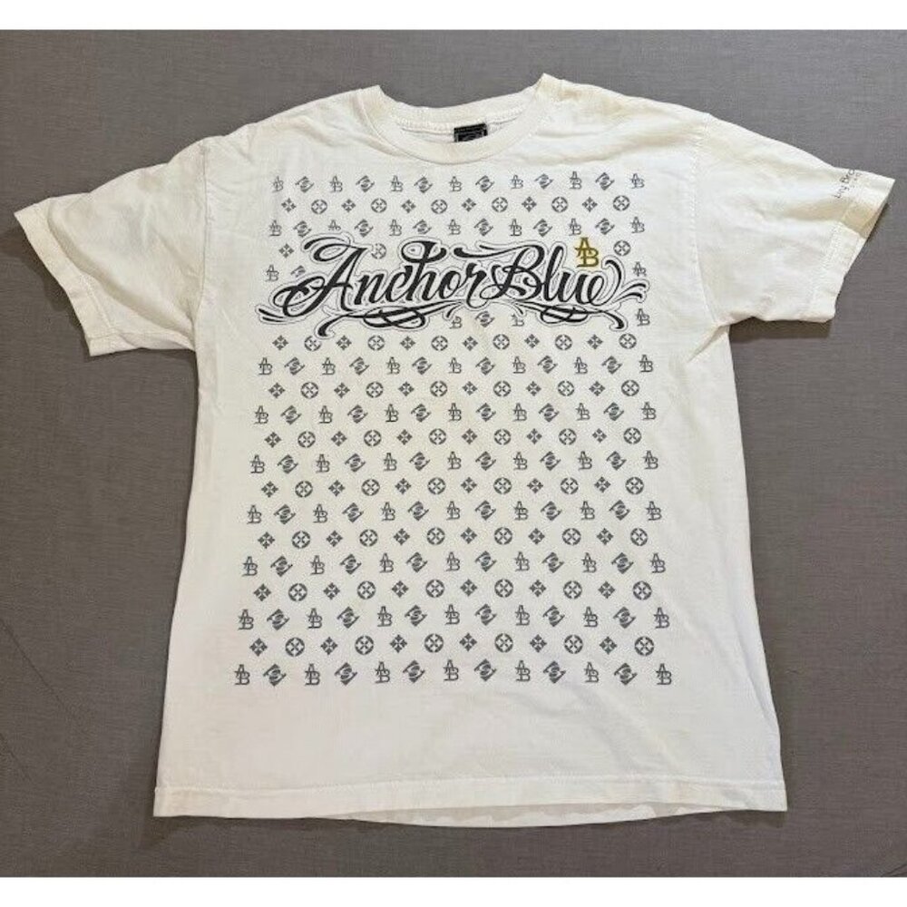 Anchor Blue Luxury Branded Shirt Adult‎ M White Short Sleeve Pullover Tee Y2K.